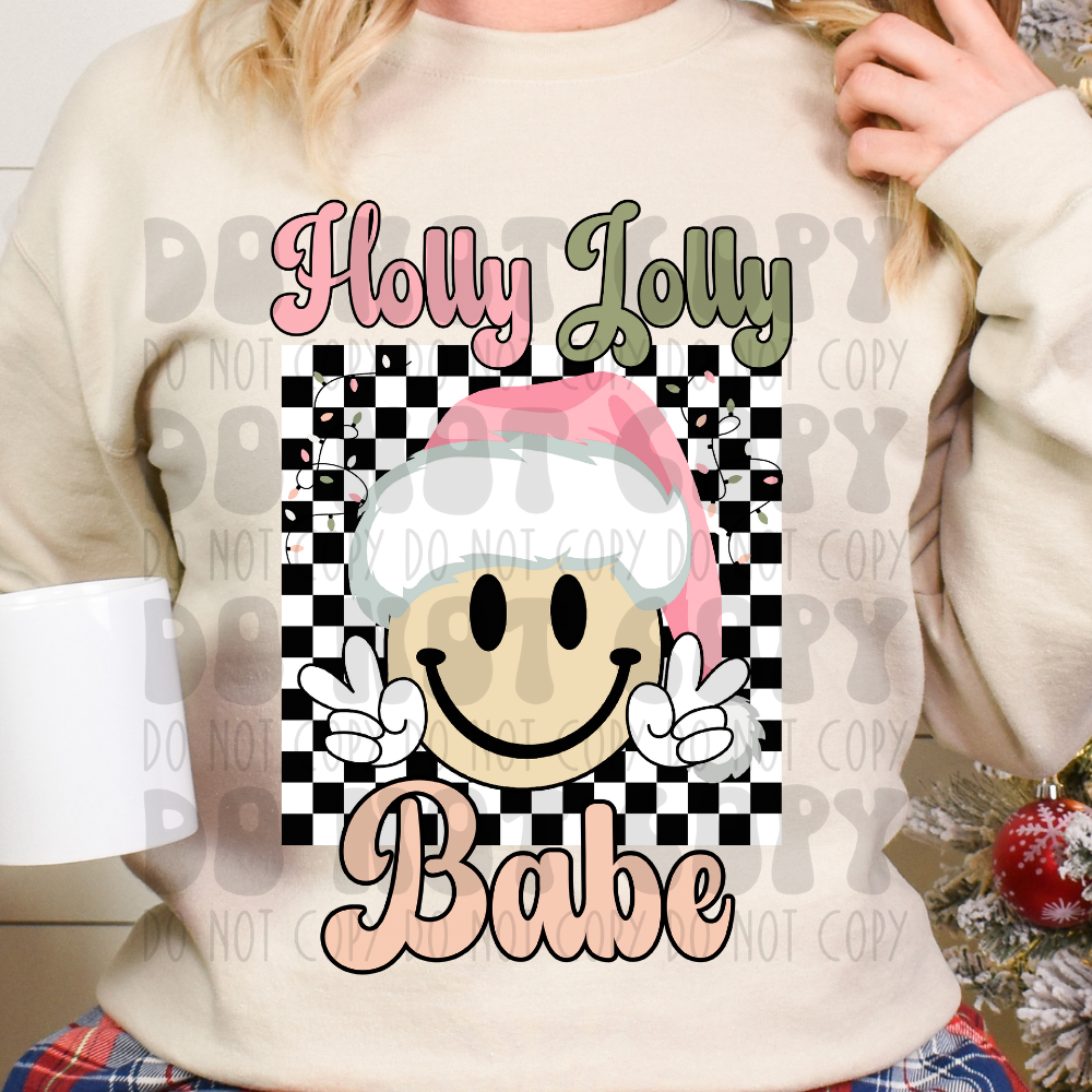 HOLLY JOLLY BABE - PEACE SMILEY PINK/GREEN - DTF TRANSFER
