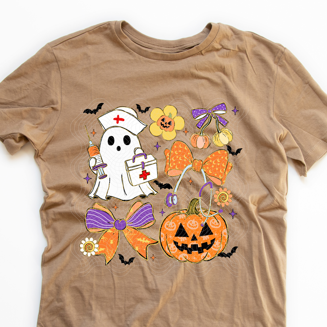 NURSE HALLOWEEN COLLAGE GOLD OUTLINE - DTF TRANSFER