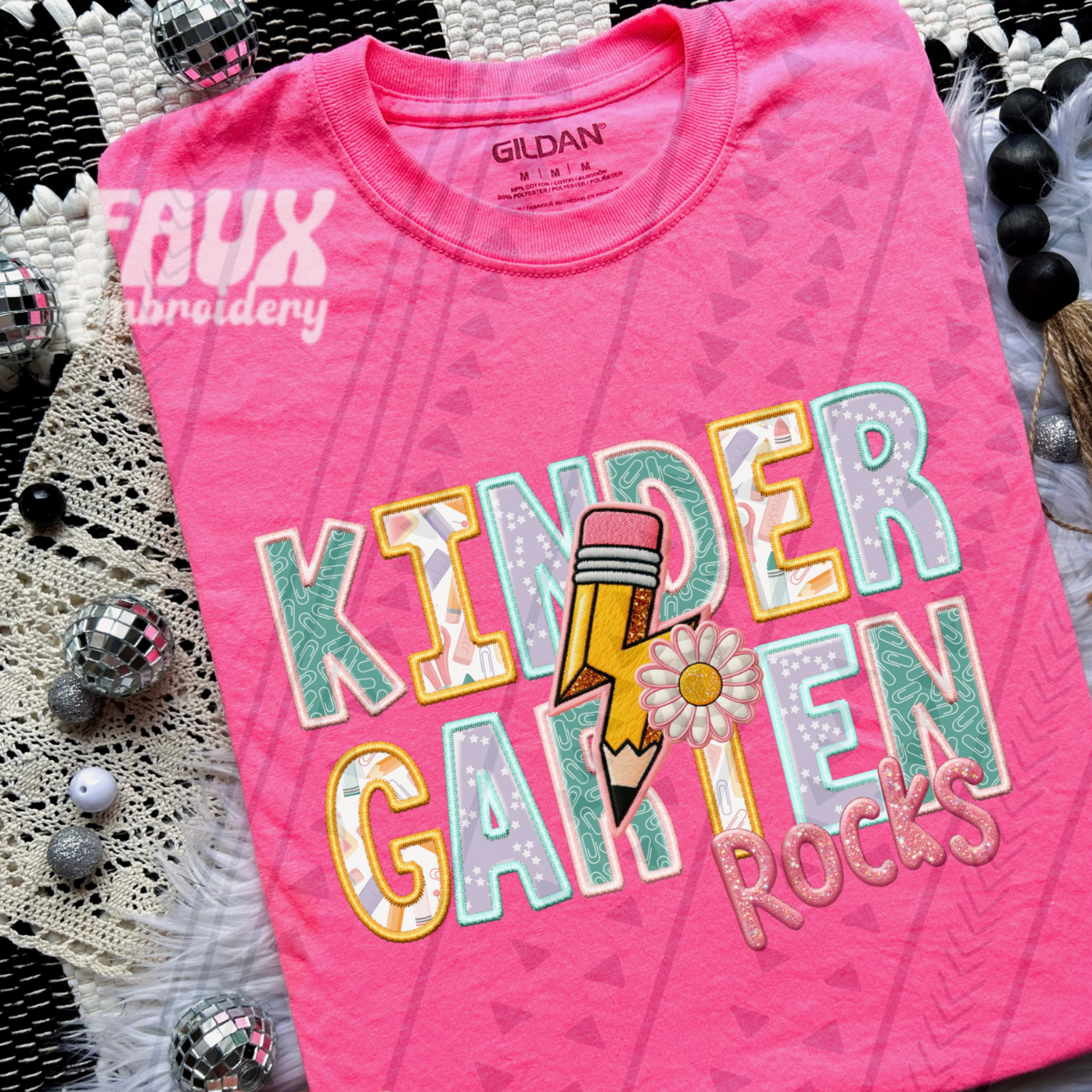 KINDERGARTEN FAUX EMBROIDERY GIRL - DTF TRANSFER