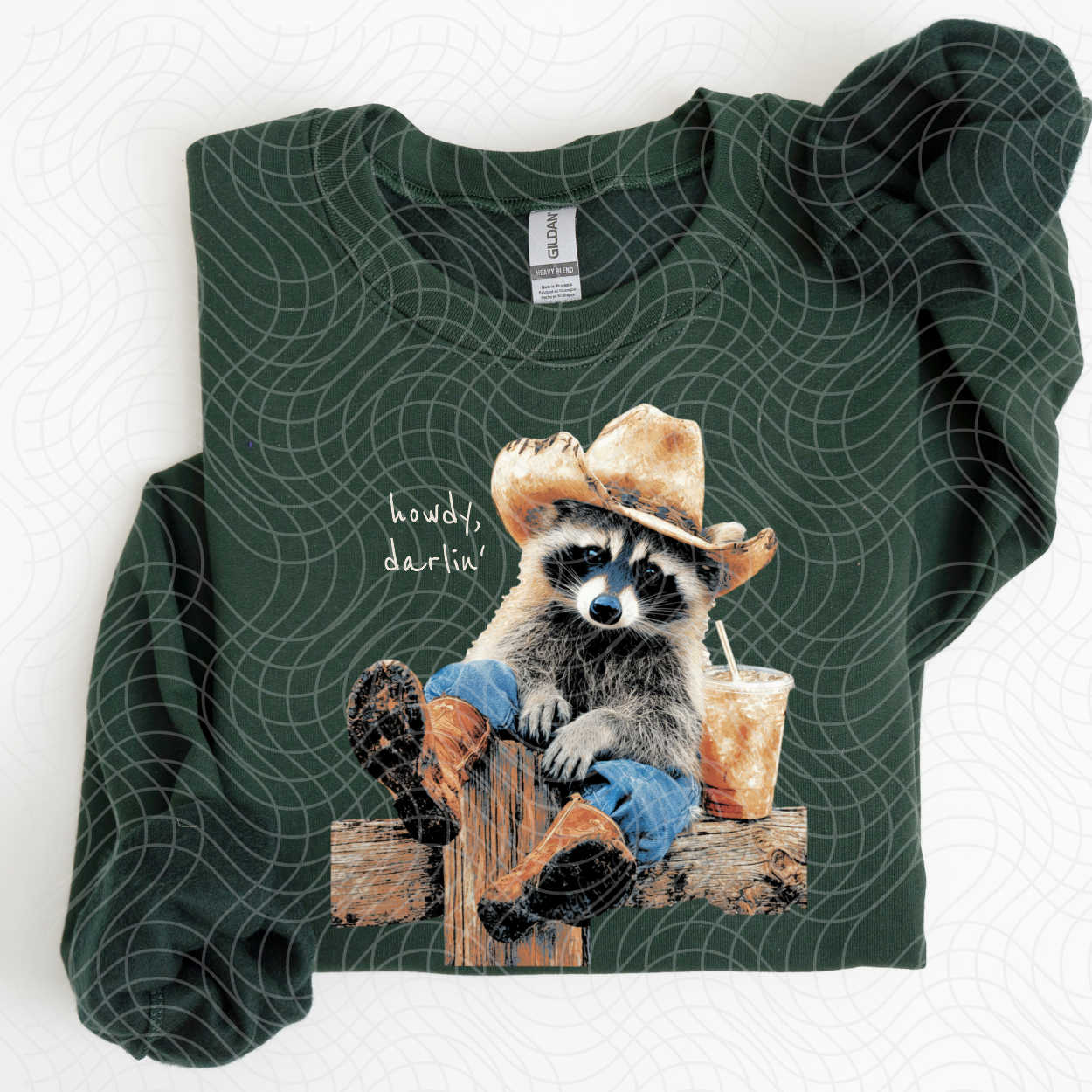 RACCOON HOWDY DARLIN WHITE TEXT - DTF TRANSFER