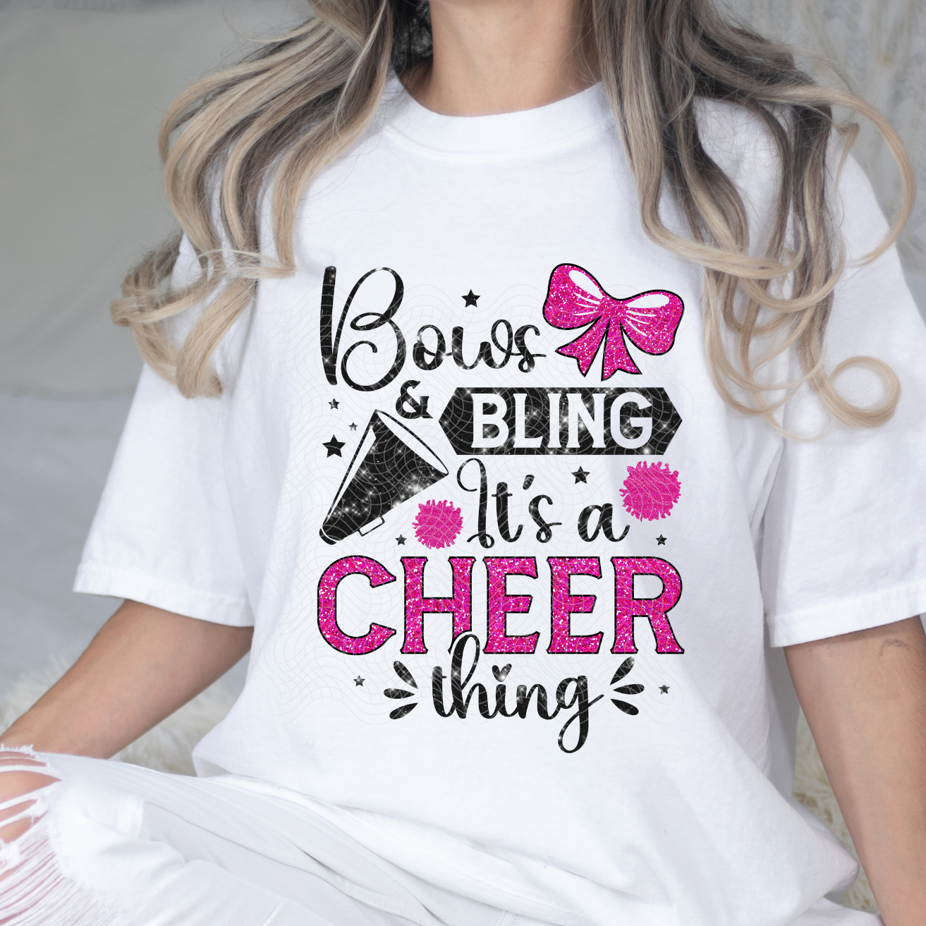 BOWS AND BLING BLK & PINK - DTF TRANSFER
