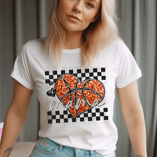 BASKETBALL MAMA HEART SEQUINS - DTF TRANSFER