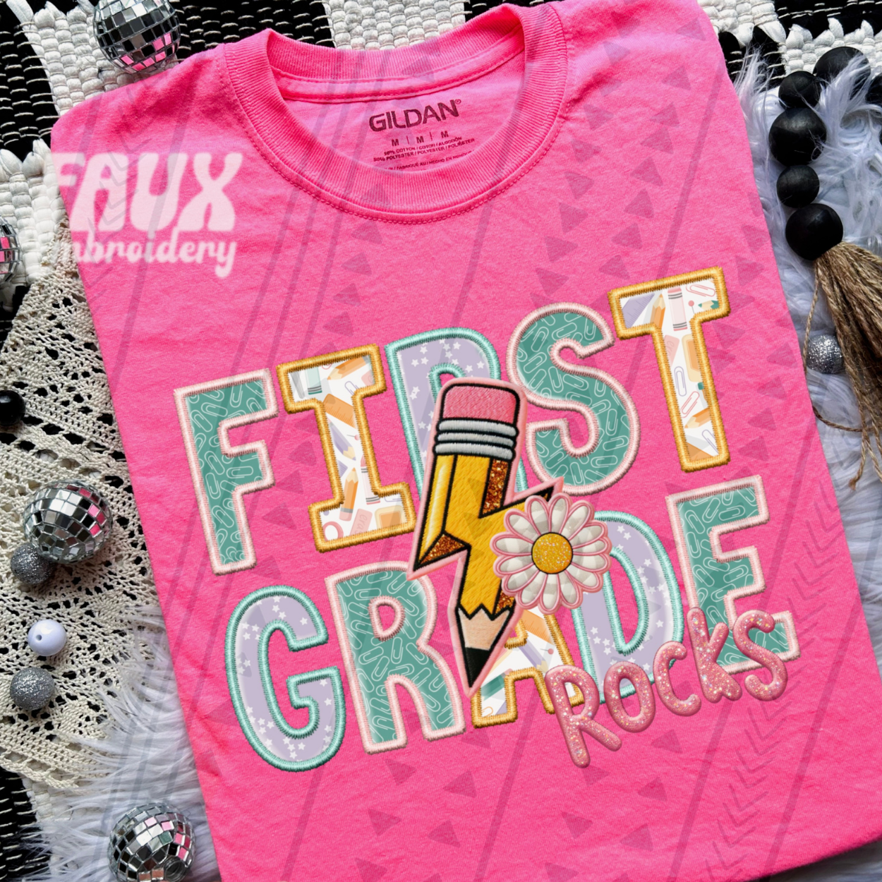 FIRST GRADE FAUX EMBROIDERY GIRL - DTF TRANSFER
