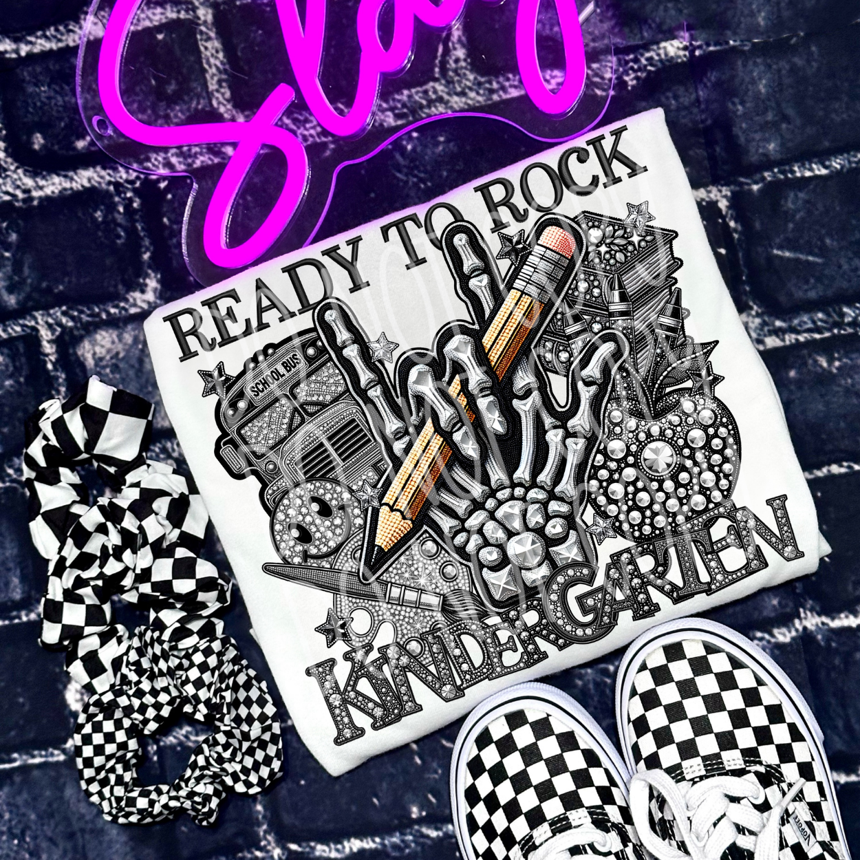 READY TO ROCK KINDERGARTEN RHINESTONES - DTF TRANSFER