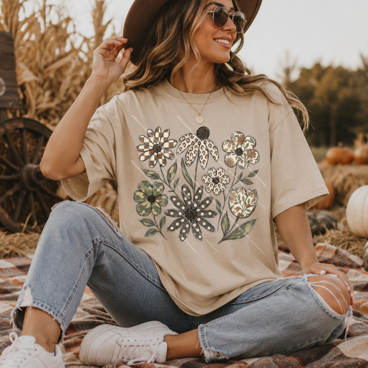 OLIVE FLOWERS - DTF TRANSFER