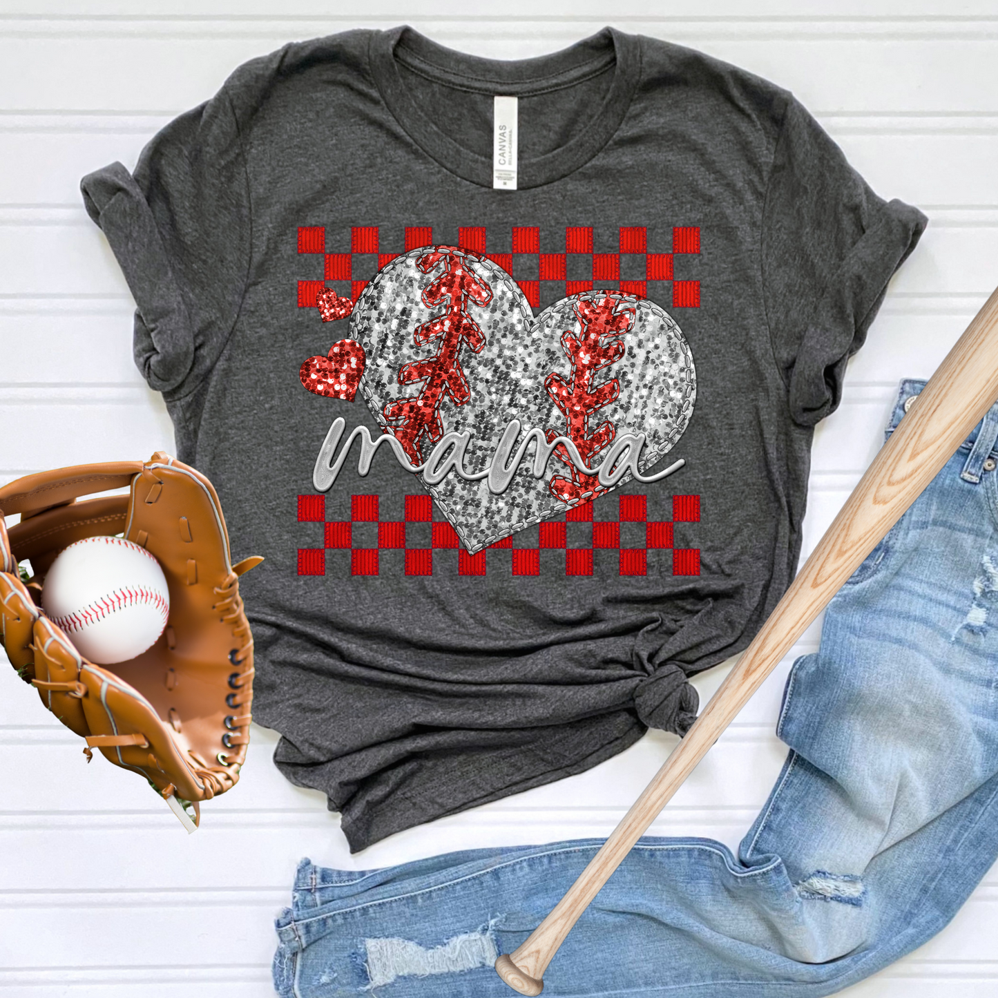 BASEBALL MAMA SEQUIN HEART - DTF TRANSFER