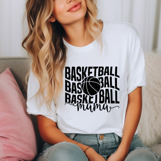 BASKETBALL WAVY STACKED MAMA - DTF TRANSFER