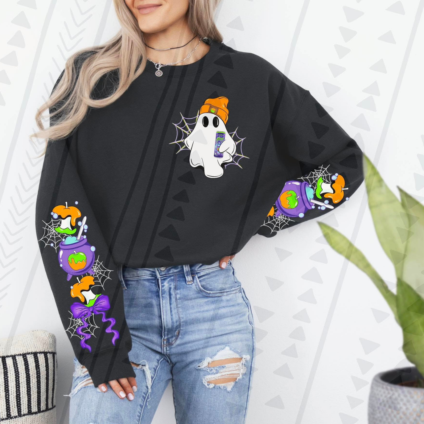 GHOST POCKET PURPLE BOW CARAMEL W/ SLEEVE - DTF TRANSFER