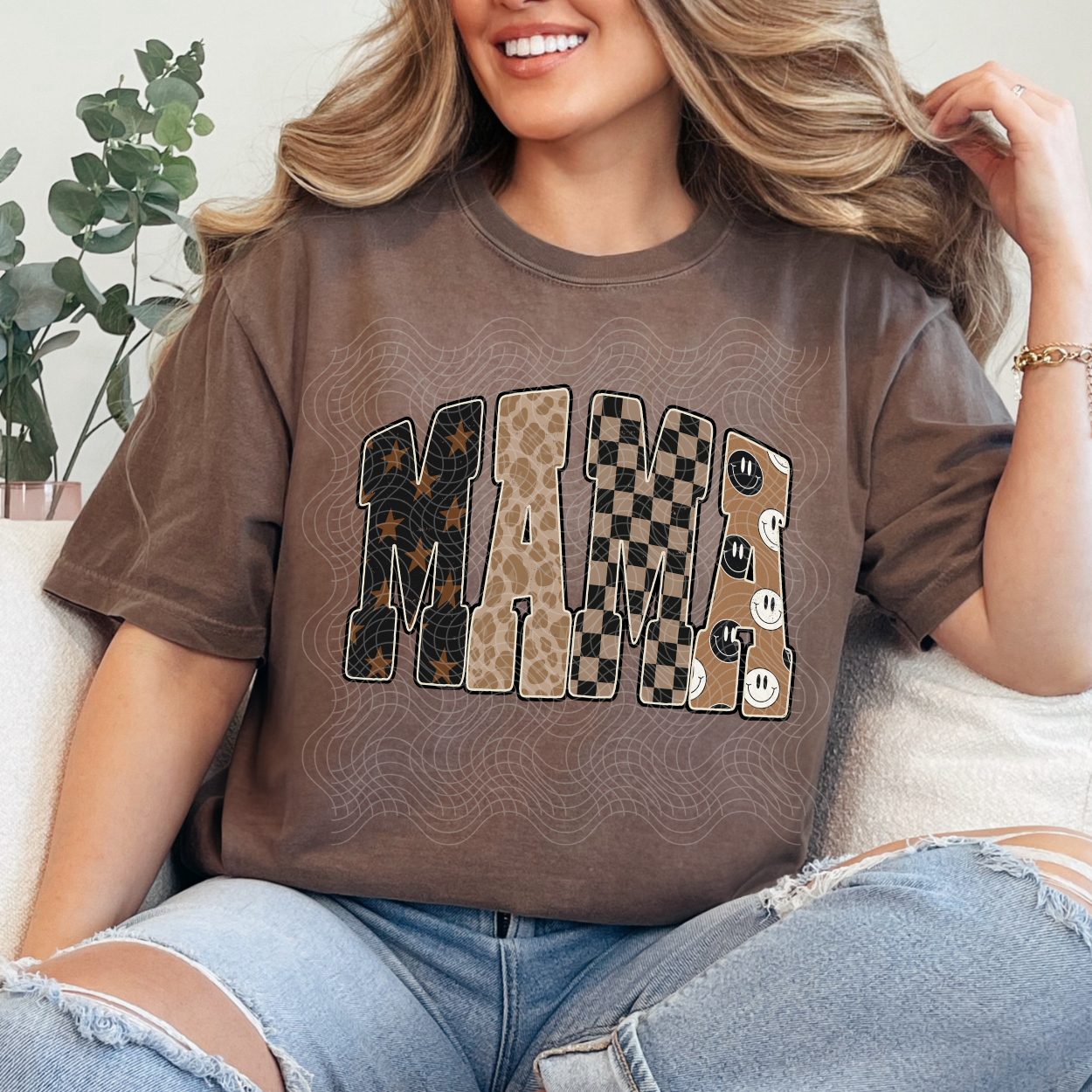 MAMA TAN/BLK DISTRESSED - DTF TRANSFER