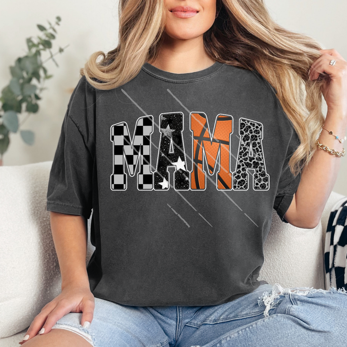 MAMA BASKETBALL WHT OUTLINE - DTF TRANSFER