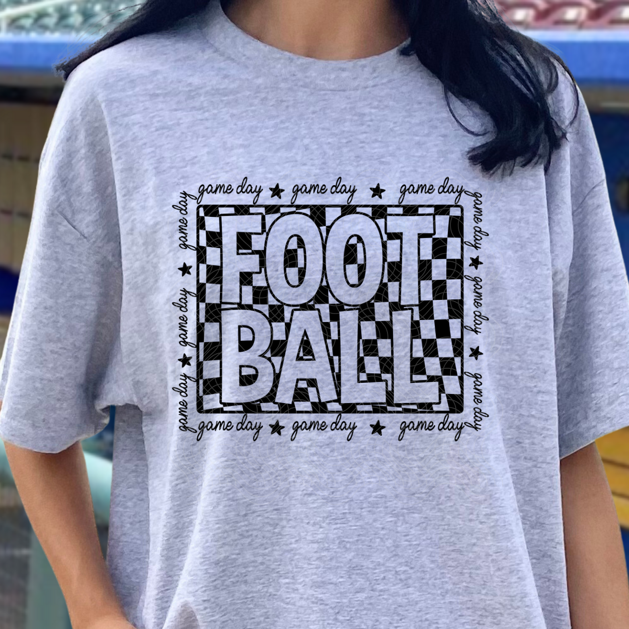 CHECKERED FOOTBALL GAME DAY BLK - DTF TRANSFER