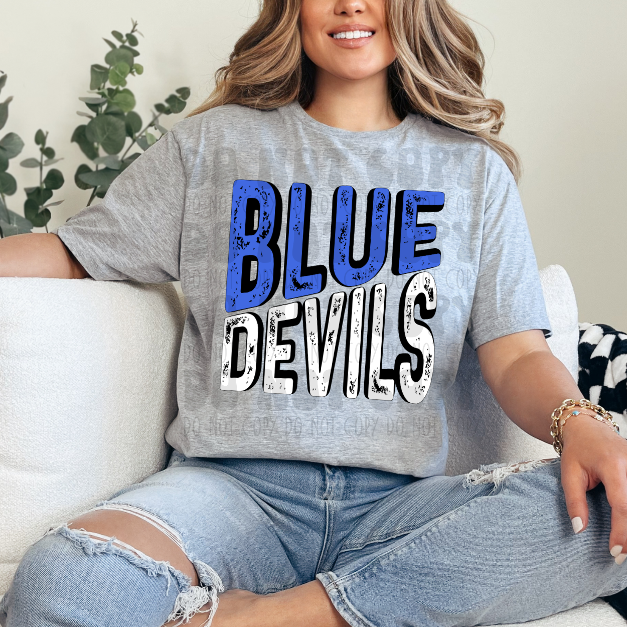 BLUE DEVILS BLUE AND WHITE SLANTED - DTF TRANSFER
