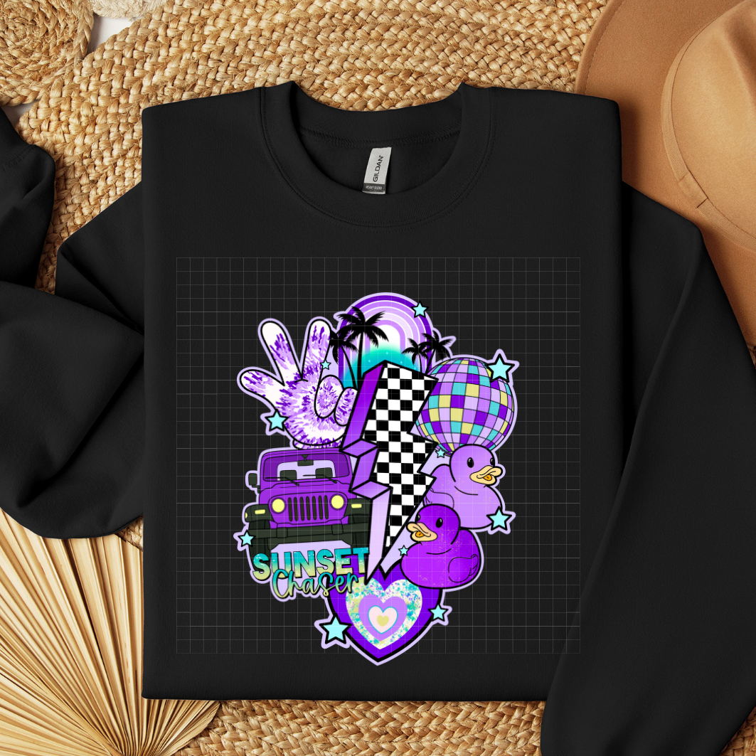 SUNSET CHASER JEEP PURPLE - DTF TRANSFER