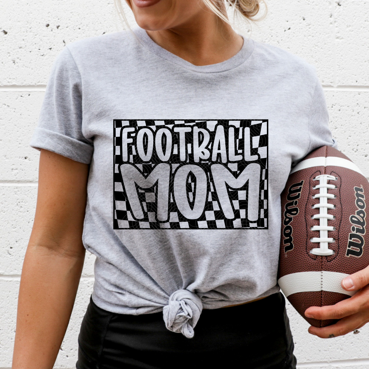 CHECKERED FOOTBALL MOM BLK - DTF TRANSFER
