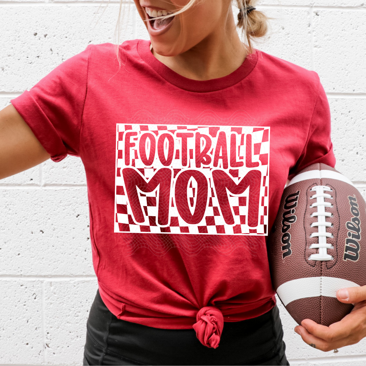 CHECKERED FOOTBALL MOM WHT - DTF TRANSFER