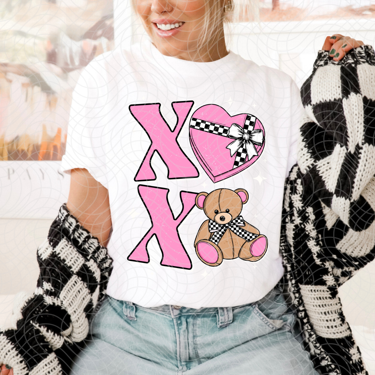 XOXO PINK W/BEAR - DTF TRANSFER