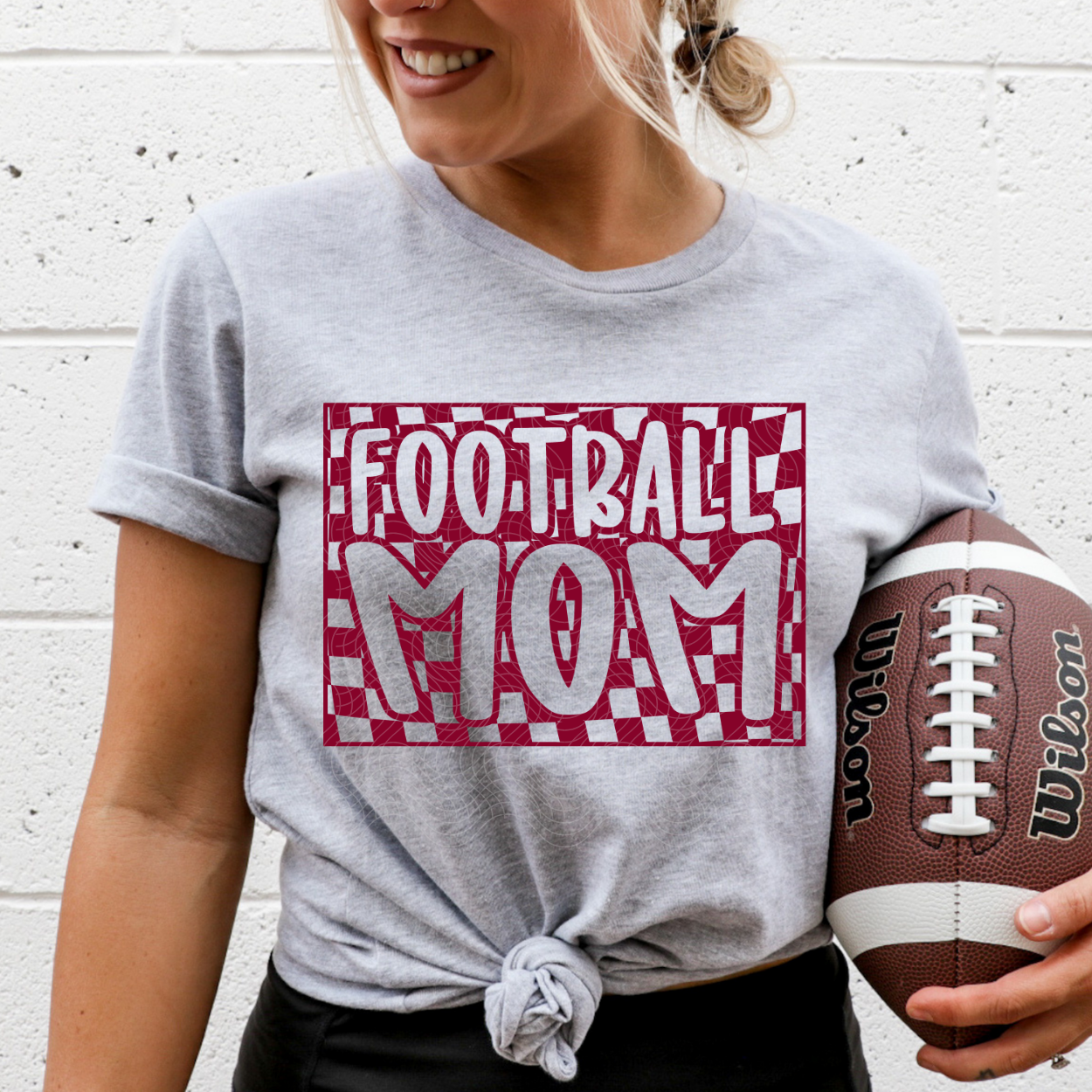 CHECKERED FOOTBALL MOM DARK RED - DTF TRANSFER