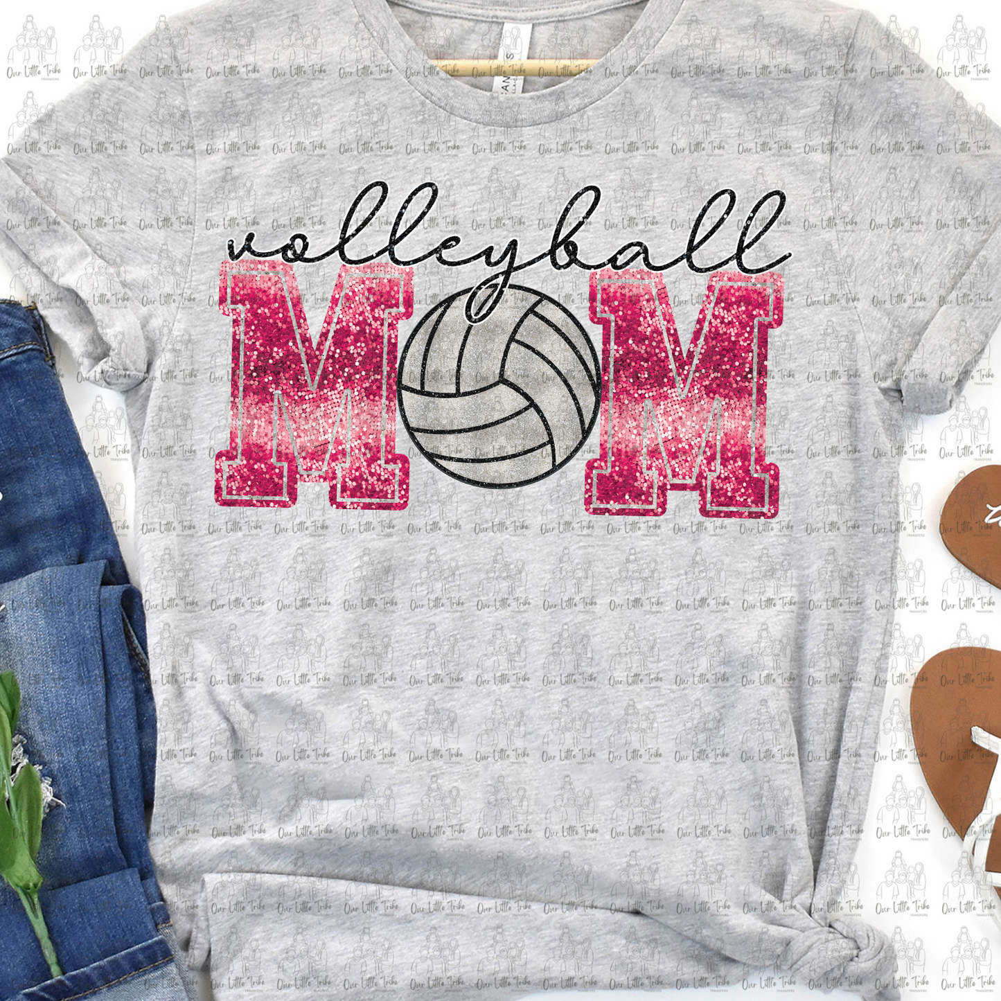 PINK VOLLEYBALL MOM - FAUX SEQUINS - DTF TRANSFER