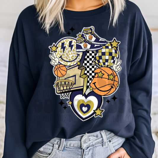 NAVY/GOLD BASKETBALL COLLAGE NO DISTRESS - DTF TRANSFER