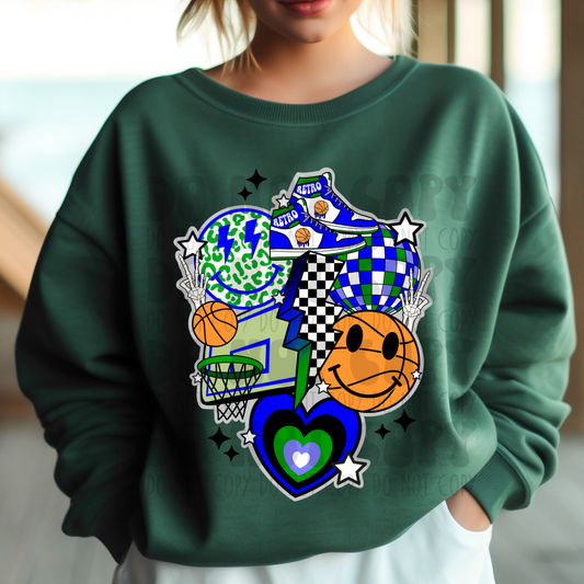 BLUE/GREEN BASKETBALL COLLAGE NO DISTRESS - DTF TRANSFER