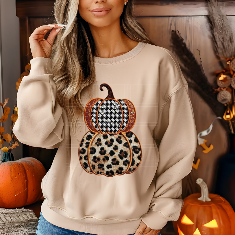 STACKED PUMPKINS FAUX EMBROIDERY - DTF TRANSFER