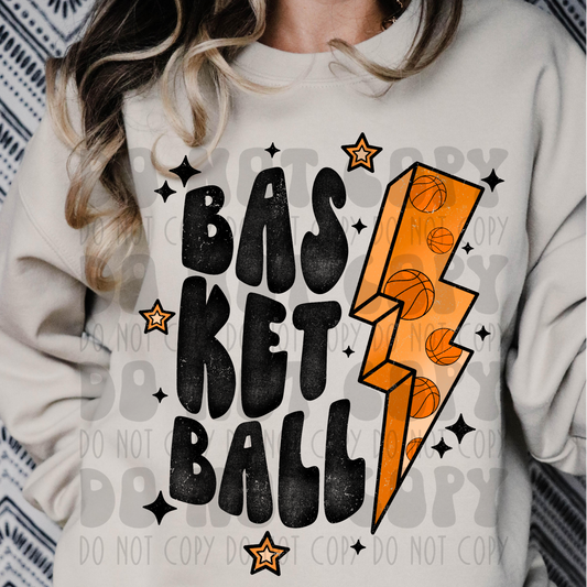 BASKETBALL BOLT ORANGE DISTRESSED - DTF TRANSFER
