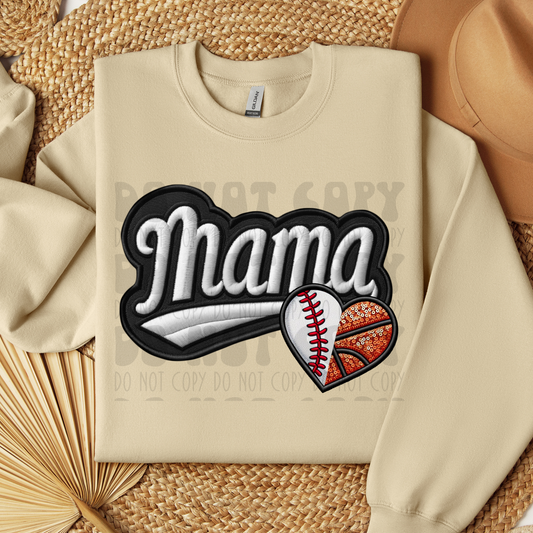 MAMA FAUX EMBROIDERY BASEBALL/BASKETBALL - DTF TRANSFER