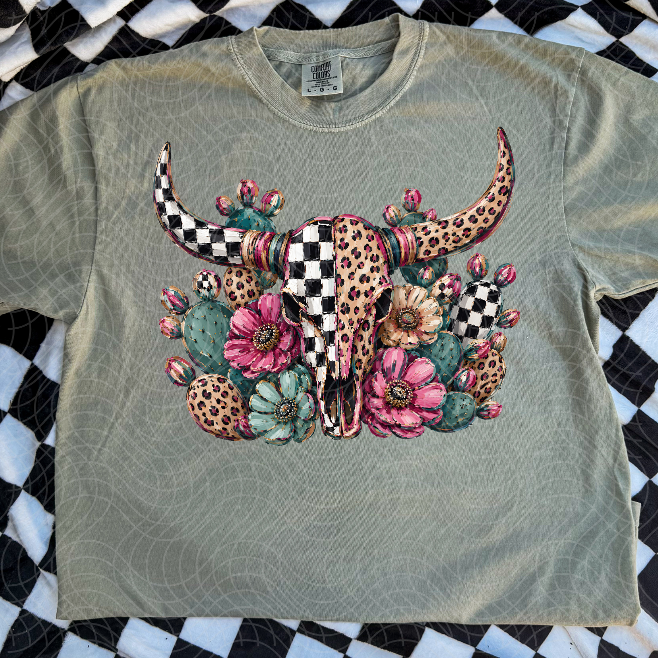 CHECKERED LEOPARD SKULL - DTF TRANSFER