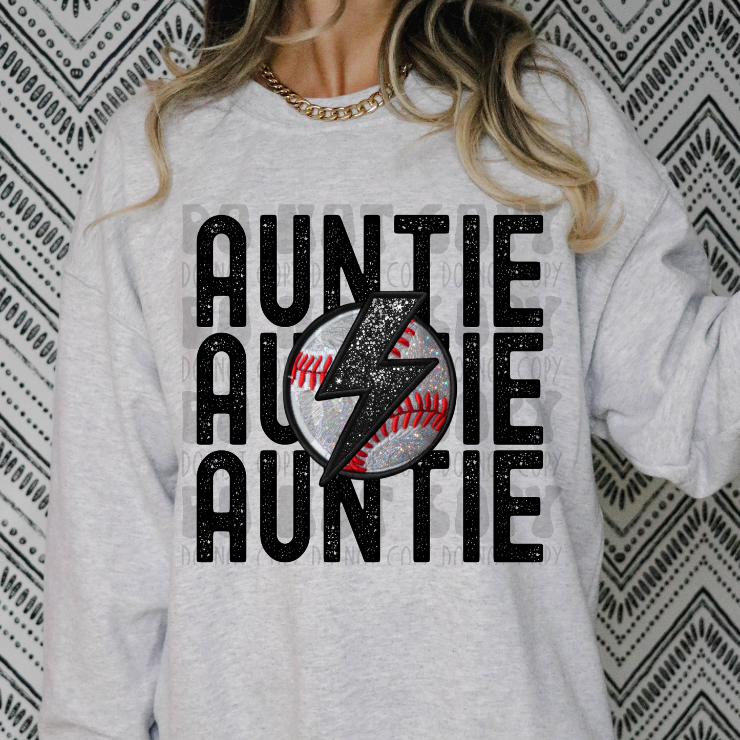 STACKED AUNTIE FAUX EMBROIDERY BASEBALL - DTF TRANSFER