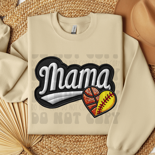MAMA FAUX EMBROIDERY BASKETBALL/SOFTBALL - DTF TRANSFER