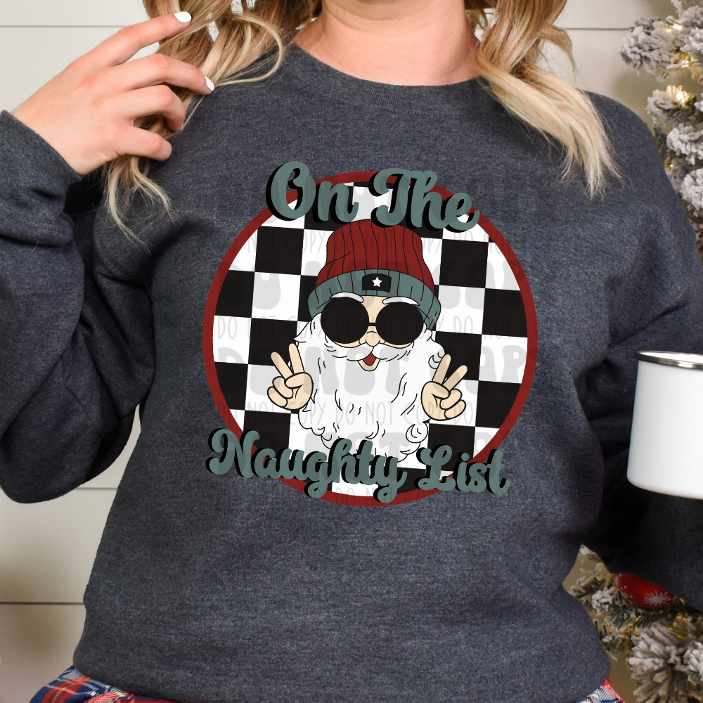 ON THE NAUGHTY LIST SANTA - HIGH CONTRAST GREEN/RED - DTF TRANSFER