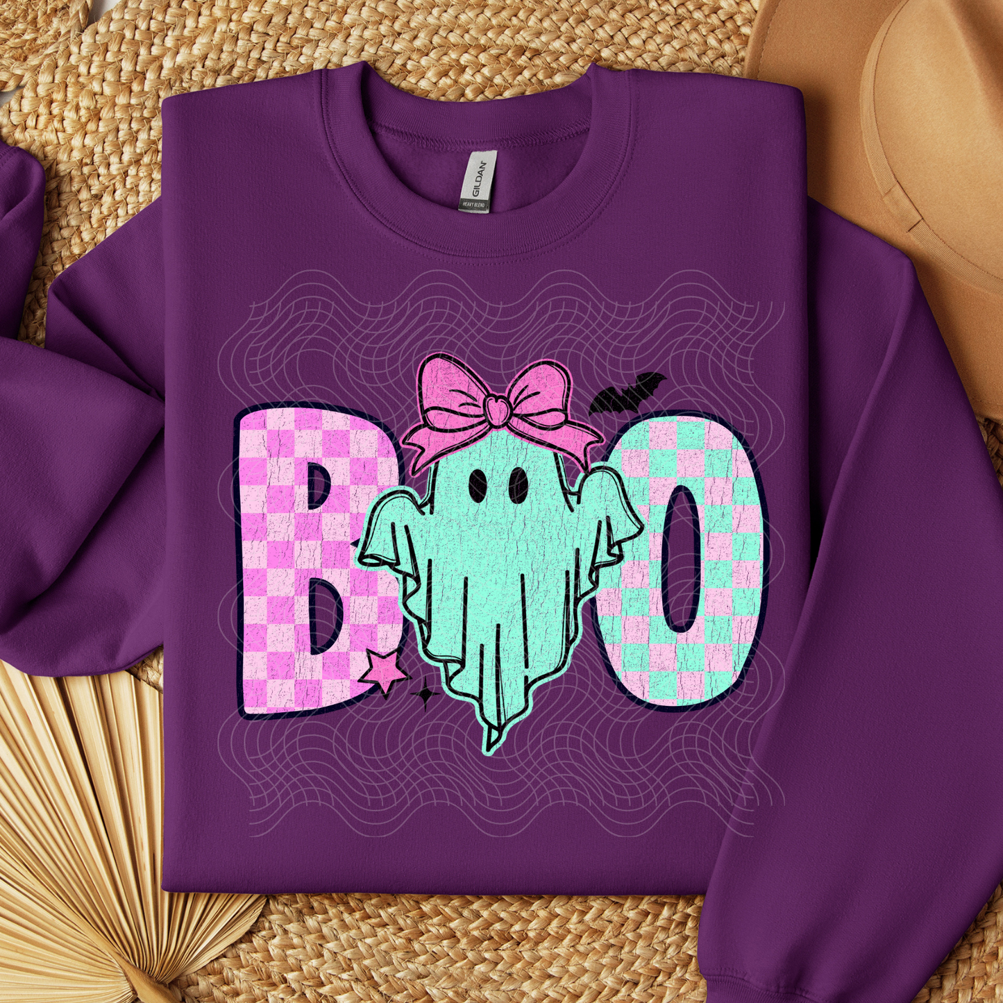 BOO GHOST, BLK DISTRESSED - DTF TRANSFER