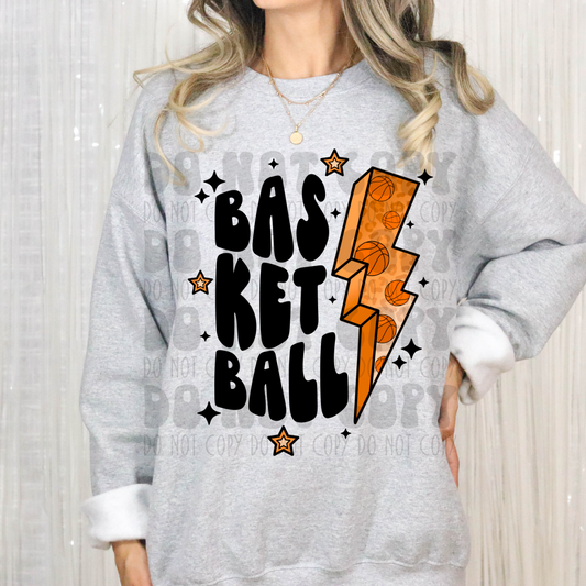 BASKETBALL BOLT ORANGE/LEOPARD NO DISTRESS - DTF TRANSFER