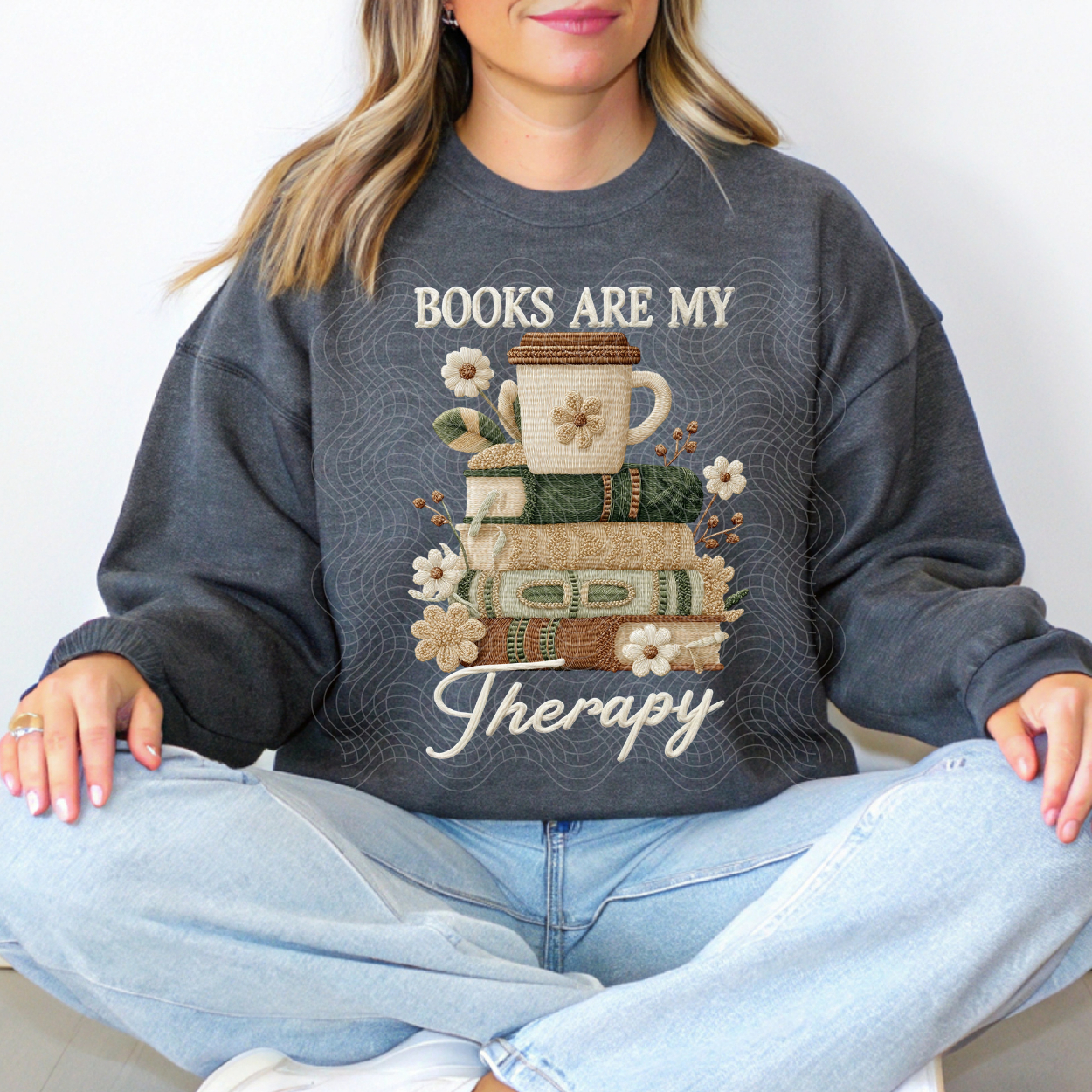 BOOKS ARE MY THERAPY FAUX YARN - DTF TRANSFER