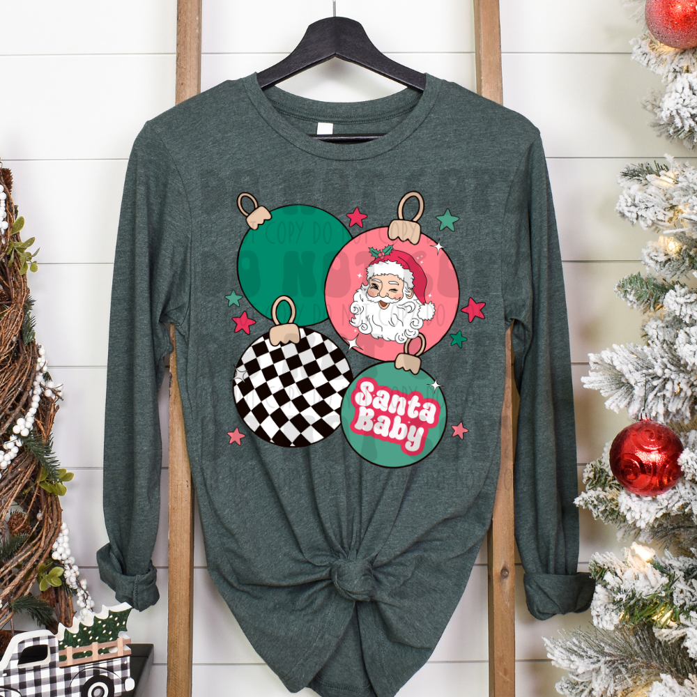 BULBS, SANTA BABY/SANTA/CHECKERED - GREEN/RED - DTF TRANSFER