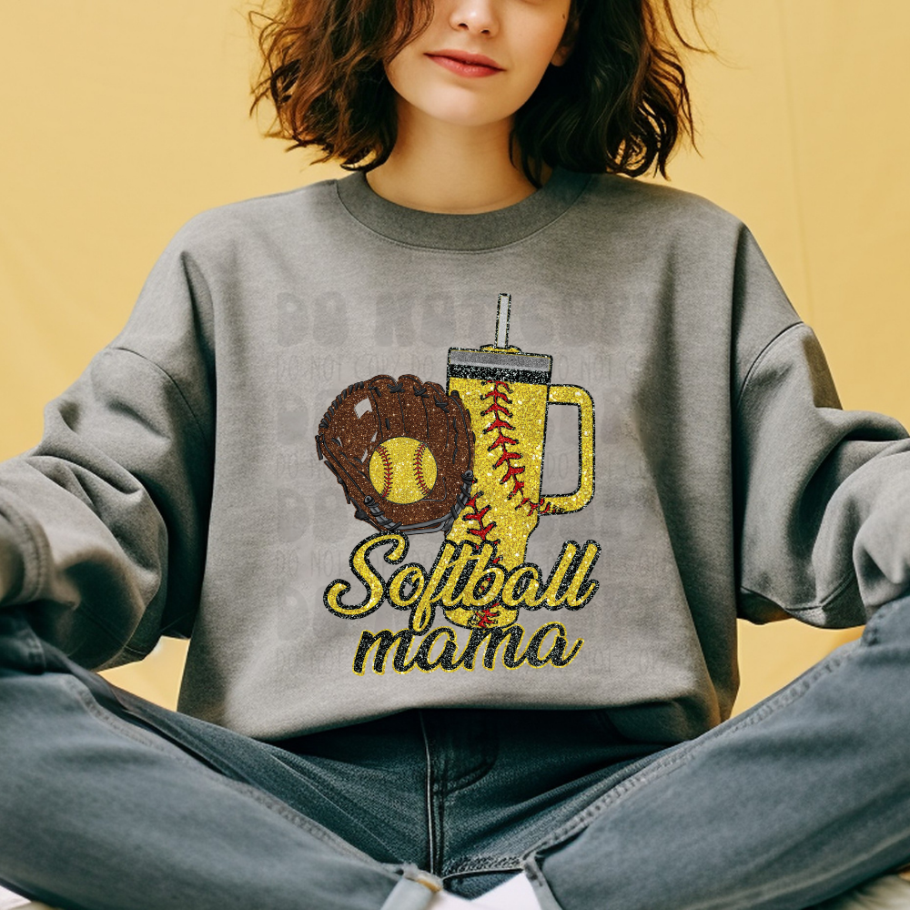 SOFTBALL MAMA FAUX GLITTER - DTF TRANSFER