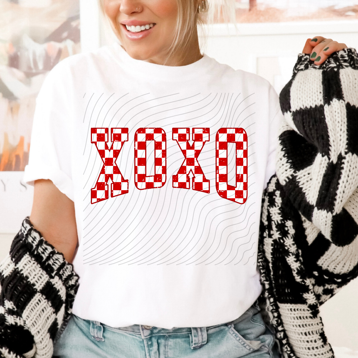 XO XO RED CHECKERED DISTRESSED - DTF TRANSFER
