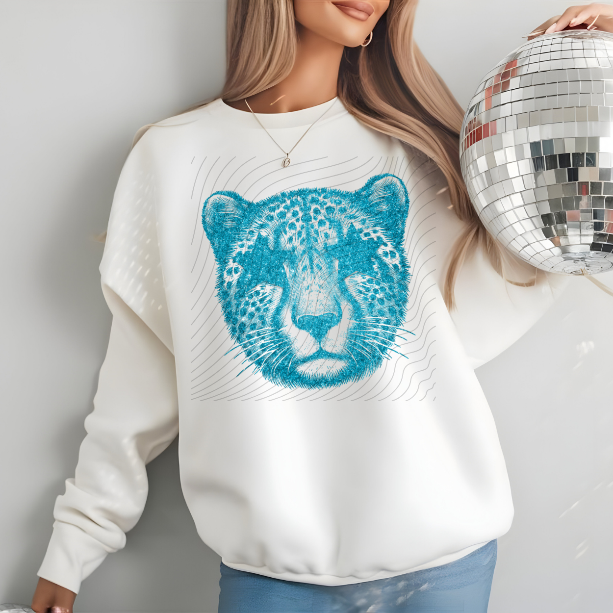 BLUE FAUX GLITTER LEOPARD - DTF TRANSFER