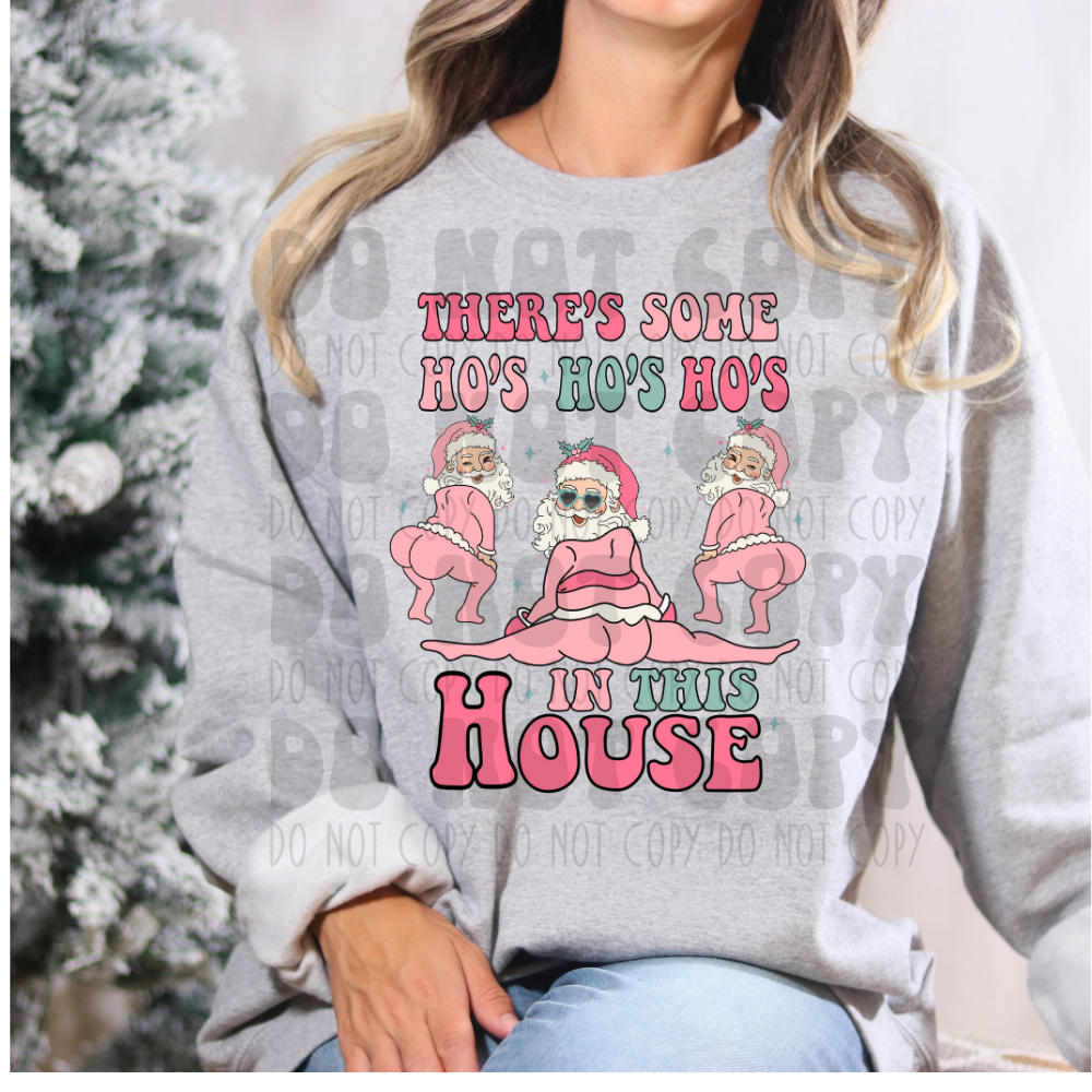 HO HO HOS IN THIS HOUSE - PINK BLK OUTLINE - DTF TRANSFER