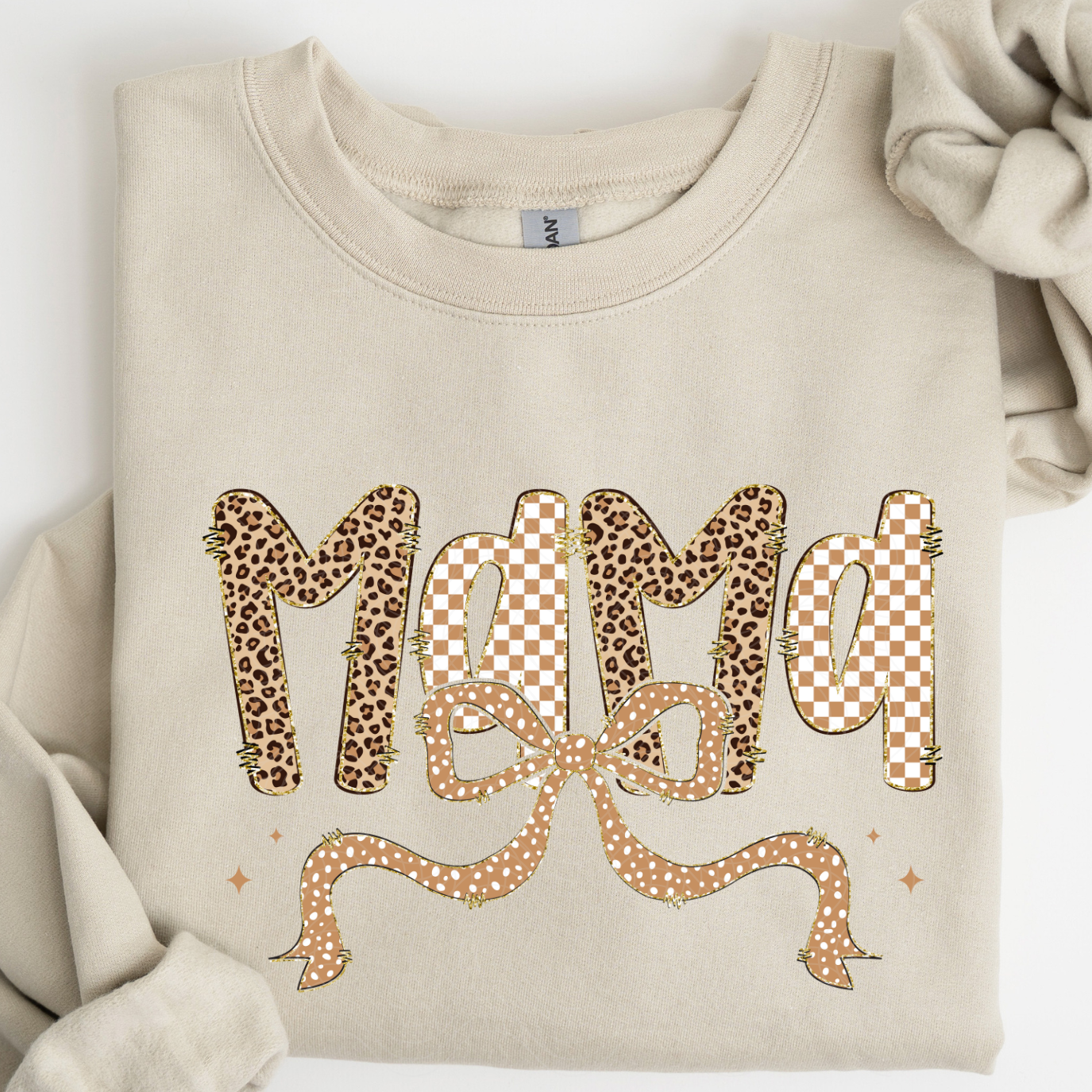 MAMA BROWN LEOPARD/CHECKERED BOW - DTF TRANSFER