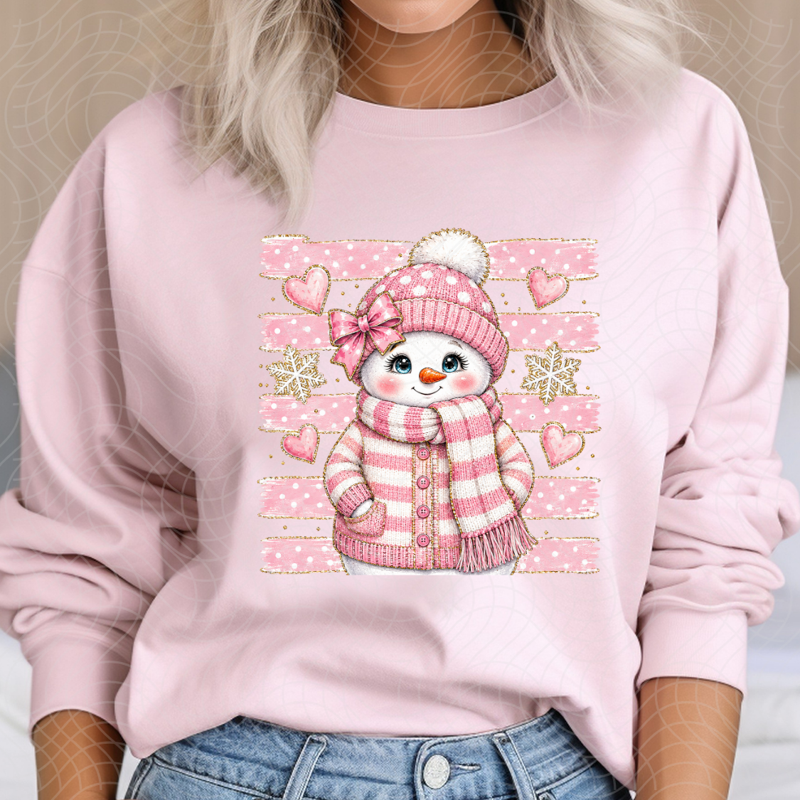 SNOWMAN PINK STRIPE - DTF TRANSFER