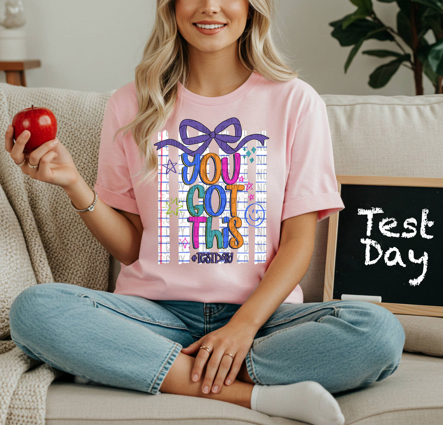 YOU GOT THIS TEST DAY BOW, PINK - DTF TRANSFER