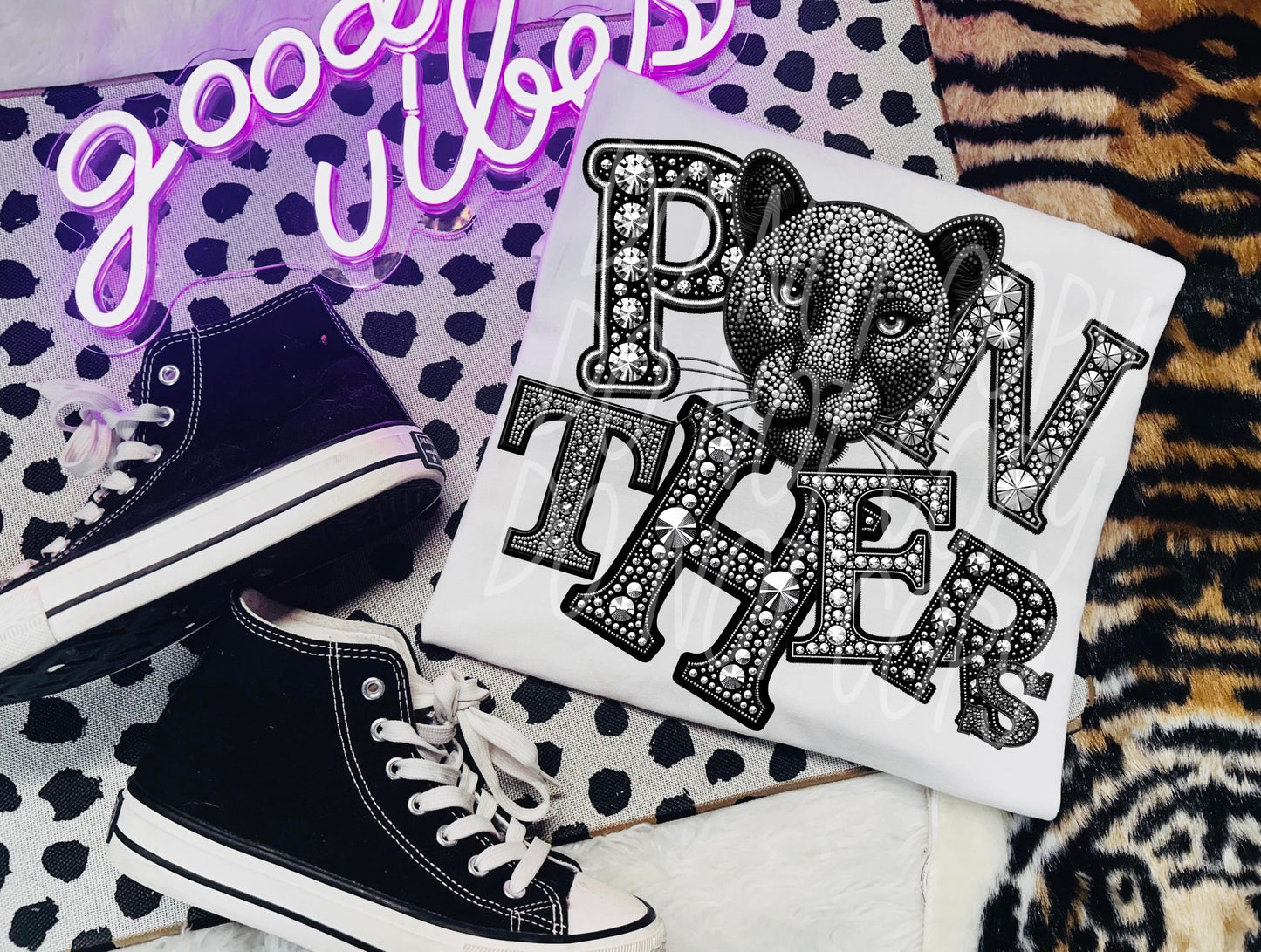 PANTHERS RHINESTONE MASCOT - DTF TRANSFER