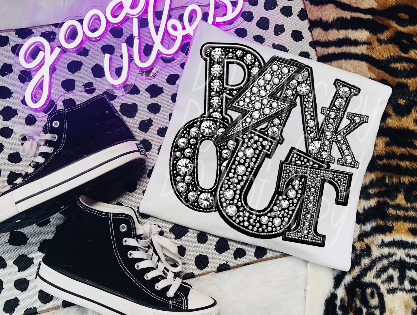 PINK OUT BLK RHINESTONES - DTF TRANSFER