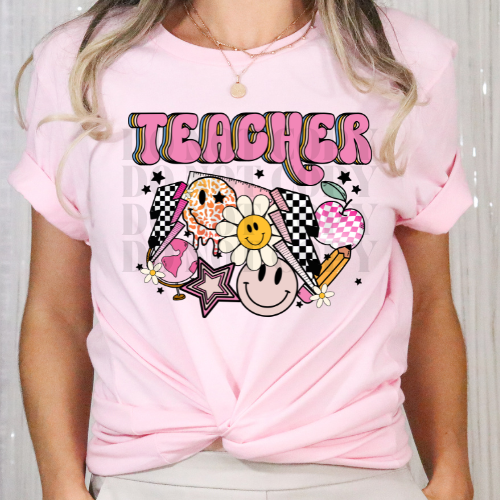 TEACHER BUBBLE FONT W/ BOLT - DTF TRANSFER