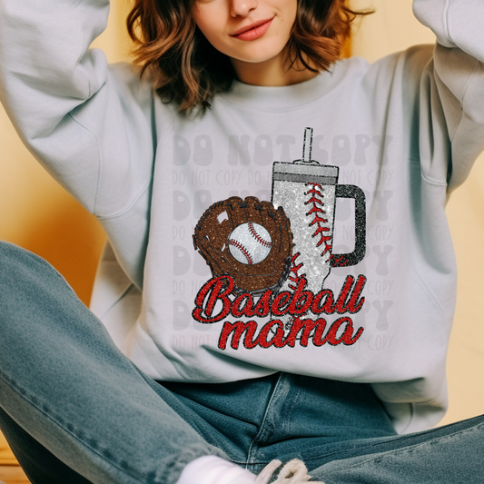 BASEBALL MAMA FAUX GLITTER - DTF TRANSFER