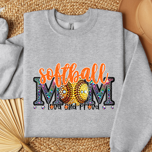 SOFTBALL MOM RHINESTONE ORANGE - DTF TRANSFER