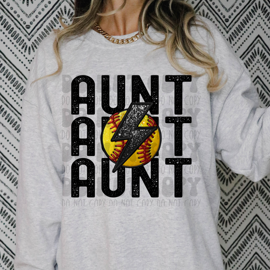 AUNT STACKED FAUX EMBROIDERY SOFTBALL - DTF TRANSFER
