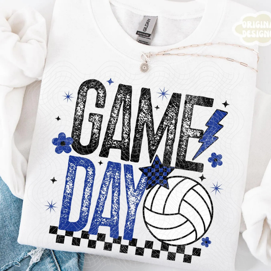 GAME DAY VOLLEYBALL BLK/BLUE ADDITIONAL GRUNGE - DTF TRANSFER