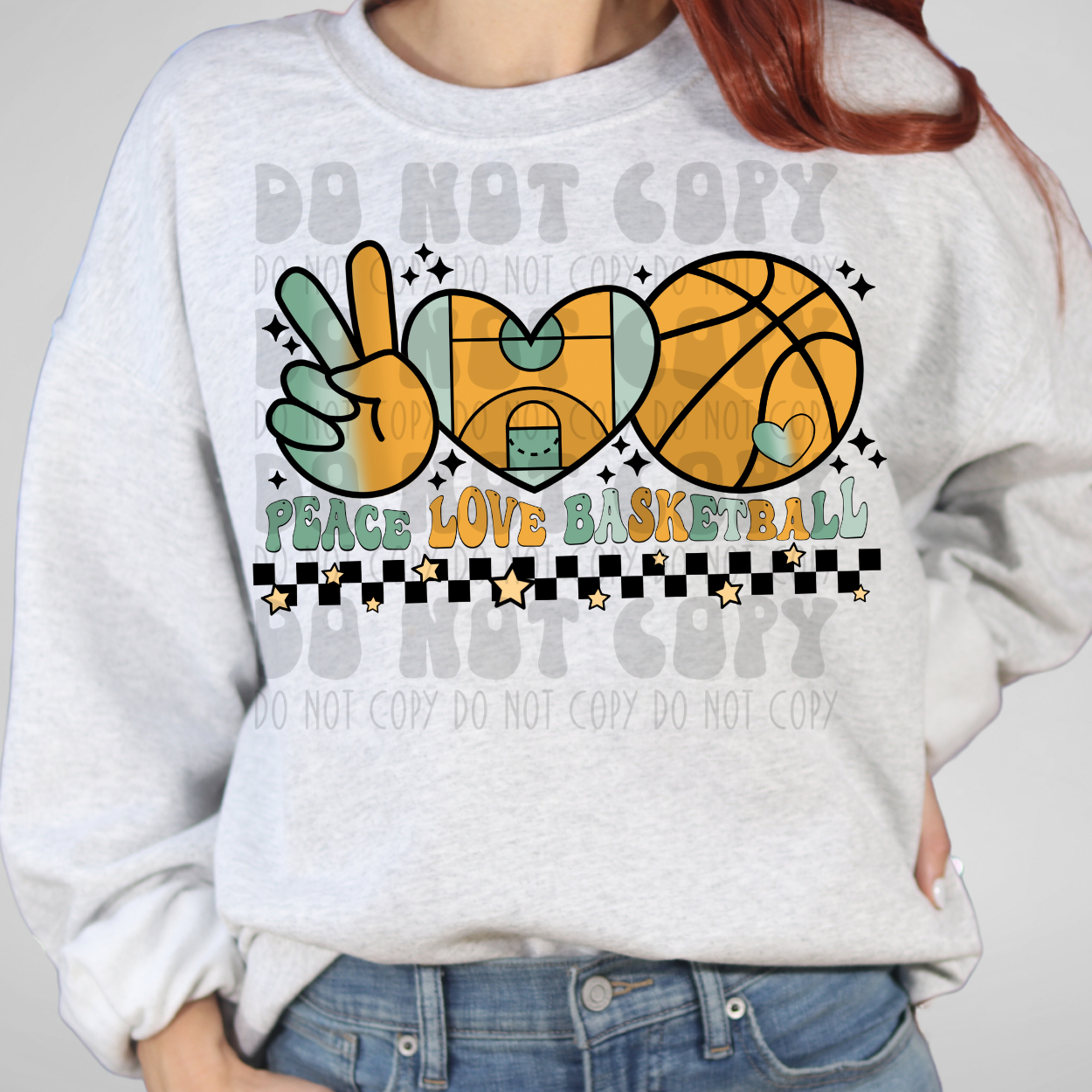 PEACE LOVE BASKETBALL W/ BLACK CHECKS - DTF TRANSFER
